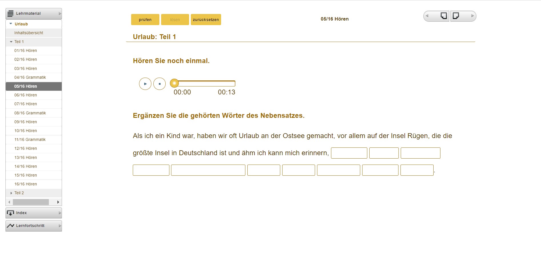 Screenshot des Kurses "Gesprochen Sprache Verstehen"