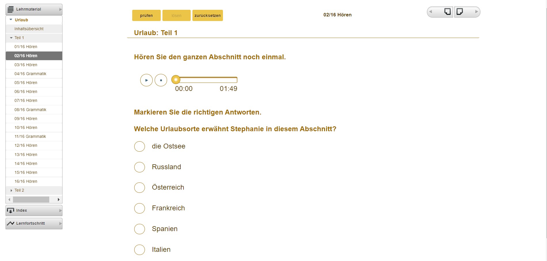 Screenshot des Kurses "Gesprochen Sprache Verstehen"