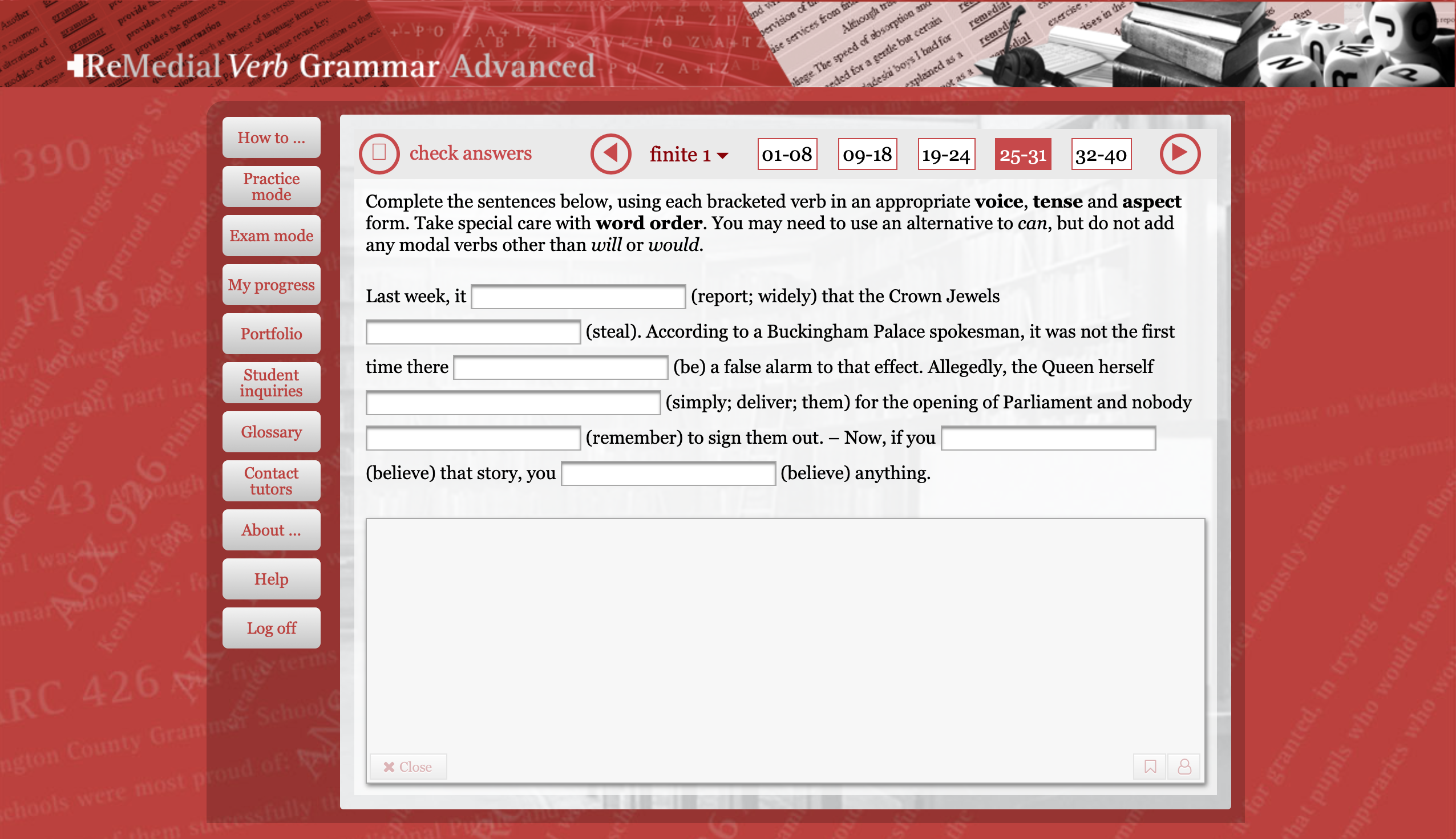 Screenshot des Kurses " Remedial Verb Grammar Advanced"