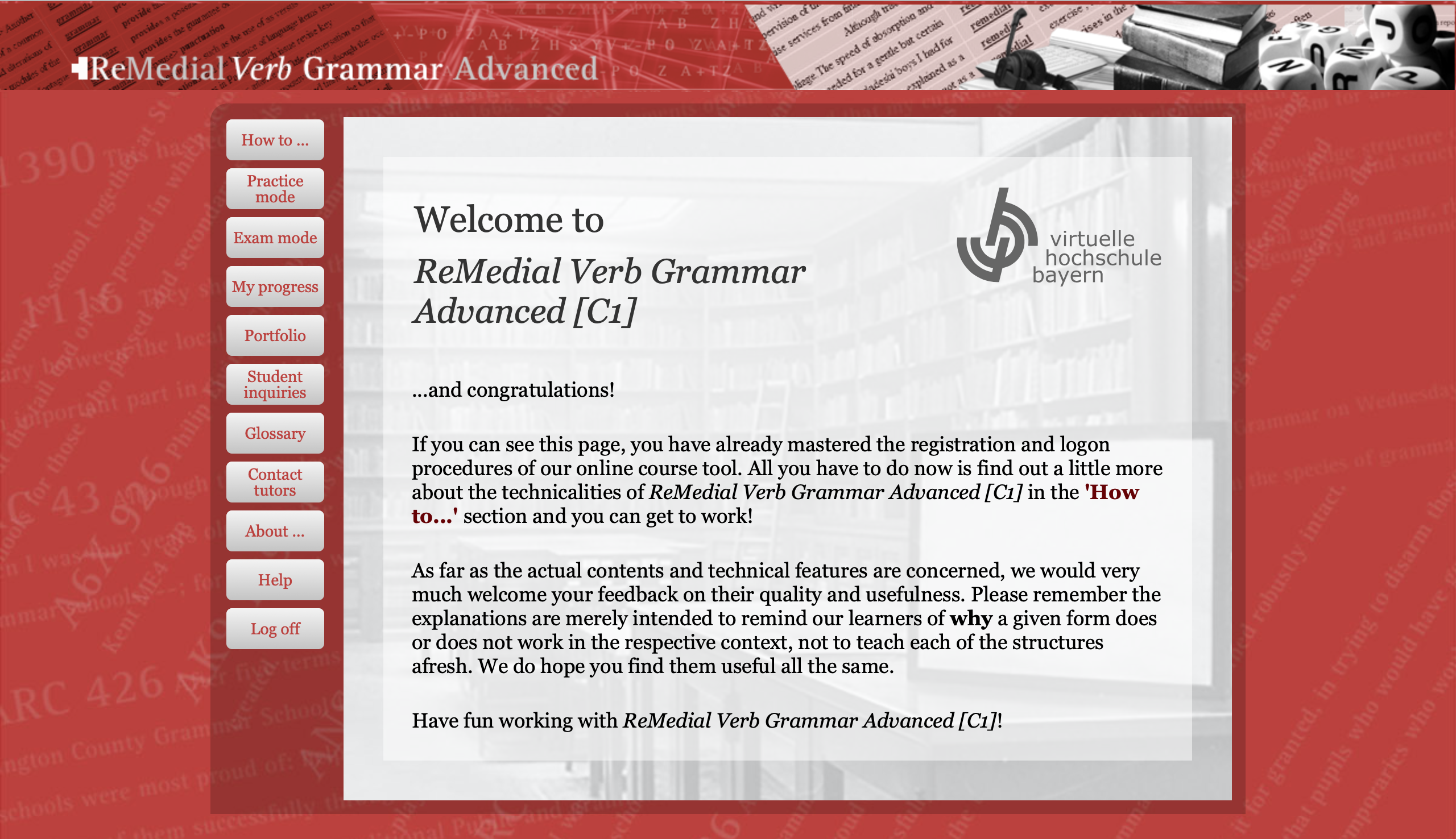 Hauptseite des Kurses "Remedial Verb Grammar Advanced"